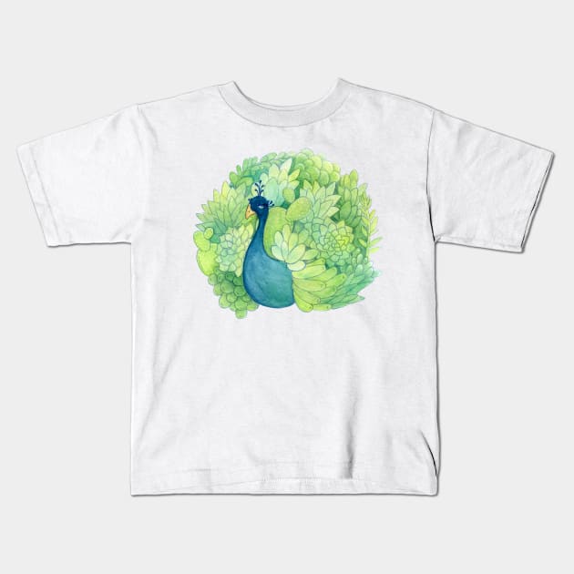 Succulent Peacock Kids T-Shirt by FairytaleFoxDesigns